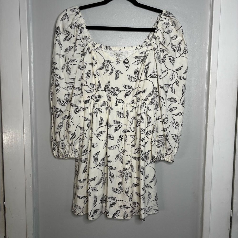 NEW! Z Supply Black and White Leaf Pattern Dress- Puff Sleeves